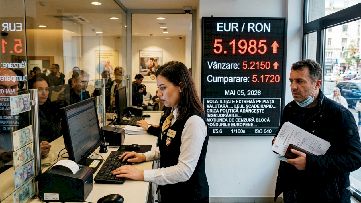 Alertă pe piața valutară: Leul se prăbușește sub presiunea moțiunii! Euro atinge un maxim istoric de 5,20 lei în timp ce capitalul fuge din România